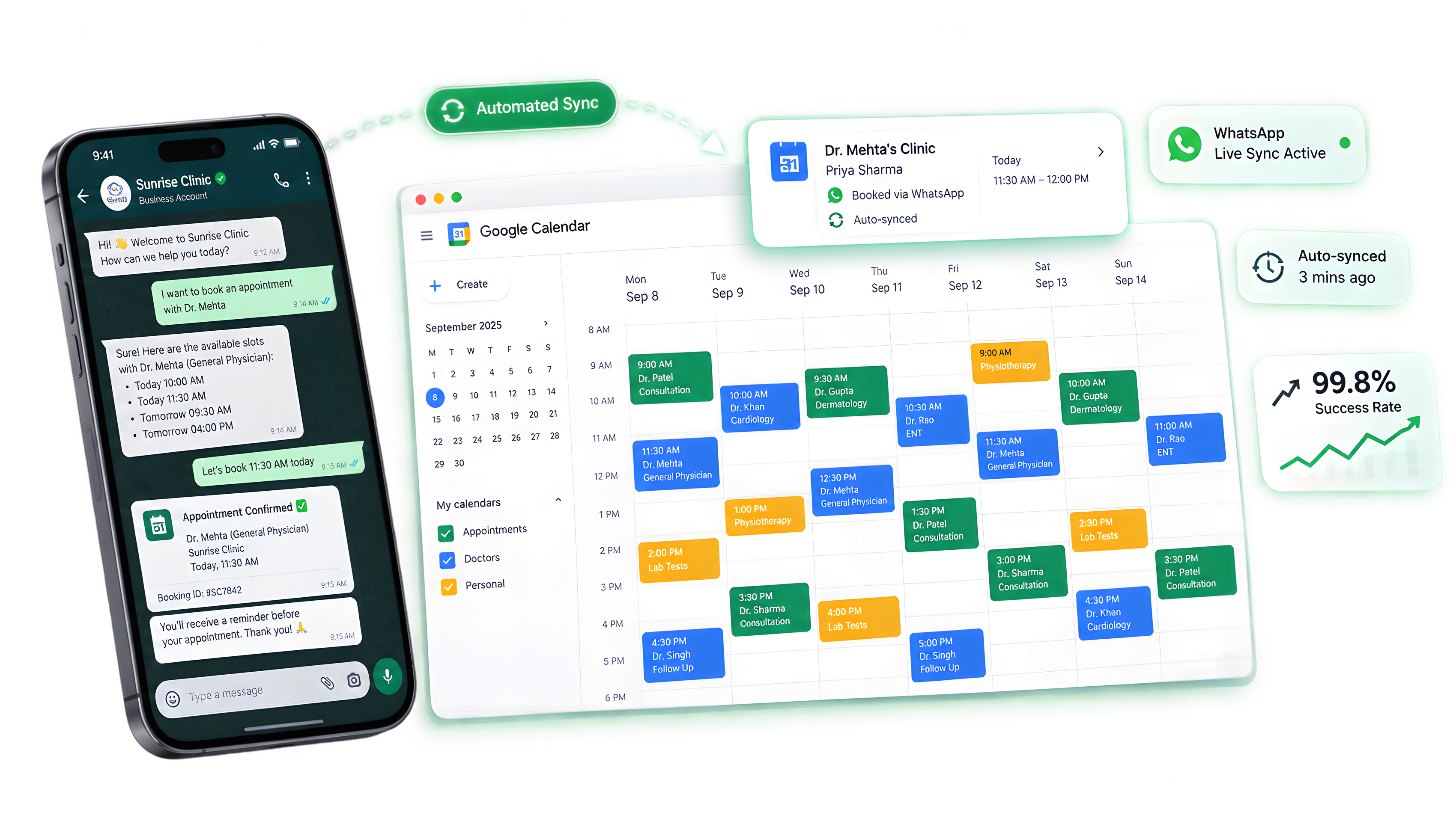 Real-time Google Calendar synchronization from WhatsApp patient booking